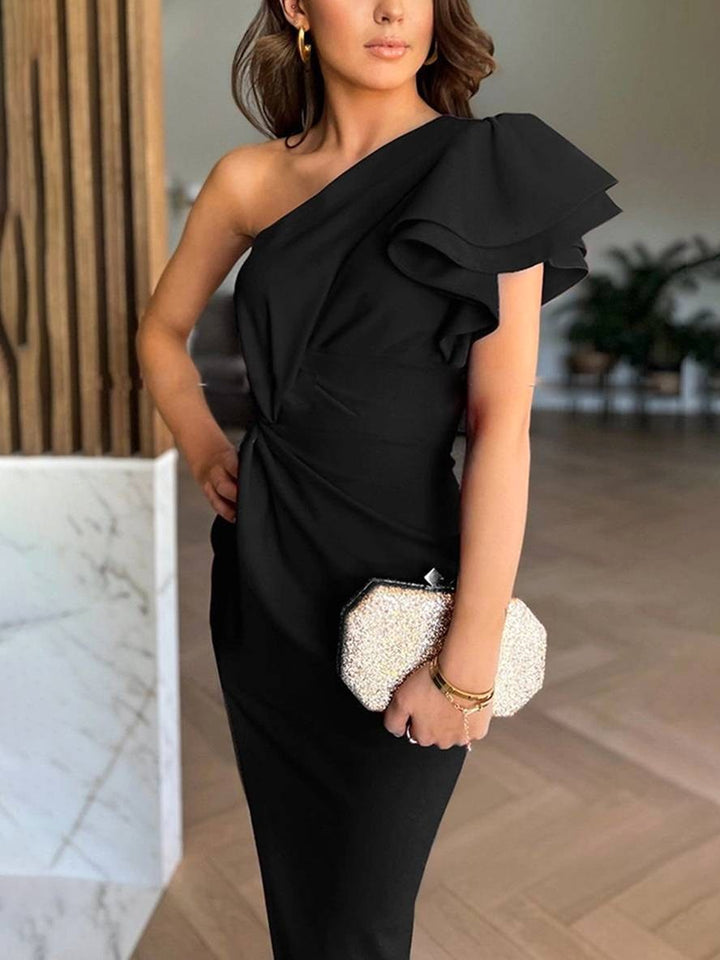 Jemima | Women's One-Shoulder Evening Dress with Ruffles and Cutouts, Elegant Special Occasion Dress | The Shrader Sisters