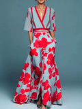 Jemma | Women's Floral V-Neck Midi Dress, Long Romantic Print Dress | The Shrader Sisters | Red