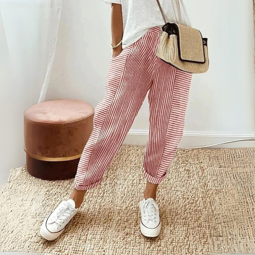 Jessica | Women's Comfort Elastic Waist Trousers, Comfortable Summer Trousers for Travel and Everyday Wear - Red