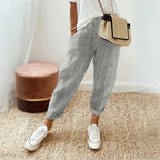 Jessica | Women's Comfort Elastic Waist Trousers, Comfortable Summer Trousers for Travel and Everyday Wear - Grey