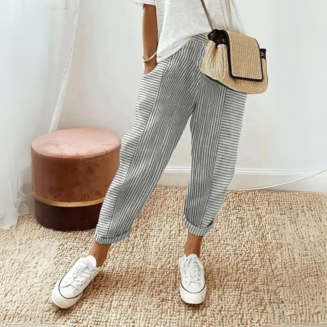 Jessica | Women's Comfort Elastic Waist Trousers, Comfortable Summer Trousers for Travel and Everyday Wear - Grey