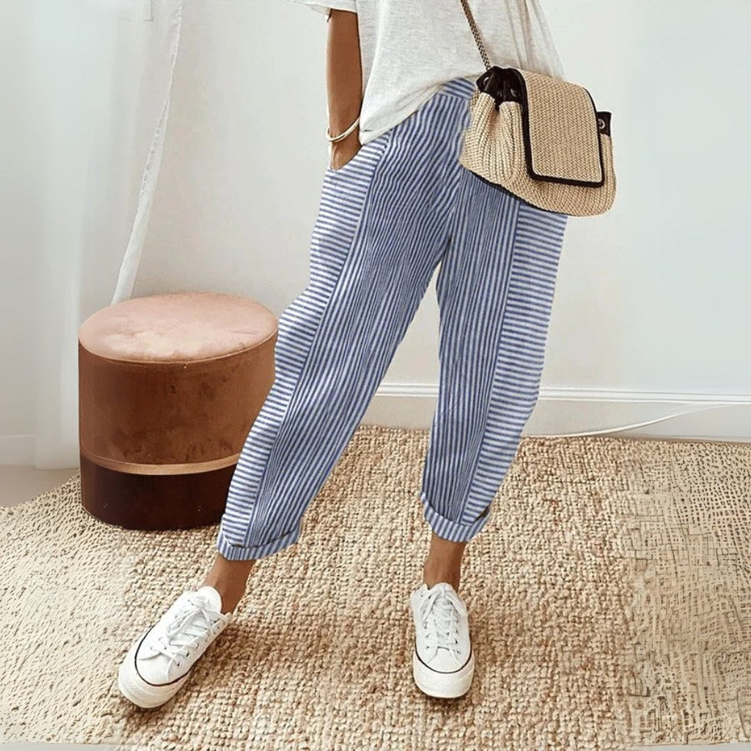 Jessica | Women's Comfort Elastic Waist Trousers, Comfortable Summer Trousers for Travel and Everyday Wear - Blue