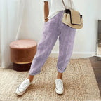 Jessica | Women's Comfort Elastic Waist Trousers, Comfortable Summer Trousers for Travel and Everyday Wear - Purple