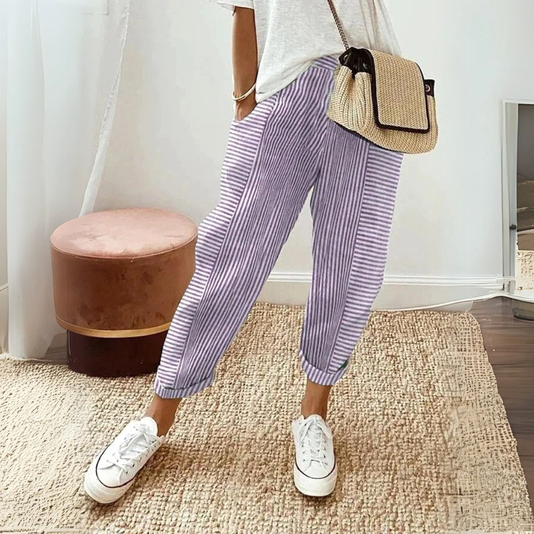 Jessica | Women's Comfort Elastic Waist Trousers, Comfortable Summer Trousers for Travel and Everyday Wear - Purple