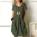 Jodie | Women's Short Sleeve Dress with Pockets, Relaxed-Fit Everyday Dress | The Shrader Sisters | Green