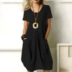 Jodie | Women's Short Sleeve Dress with Pockets, Relaxed-Fit Everyday Dress | The Shrader Sisters | Black