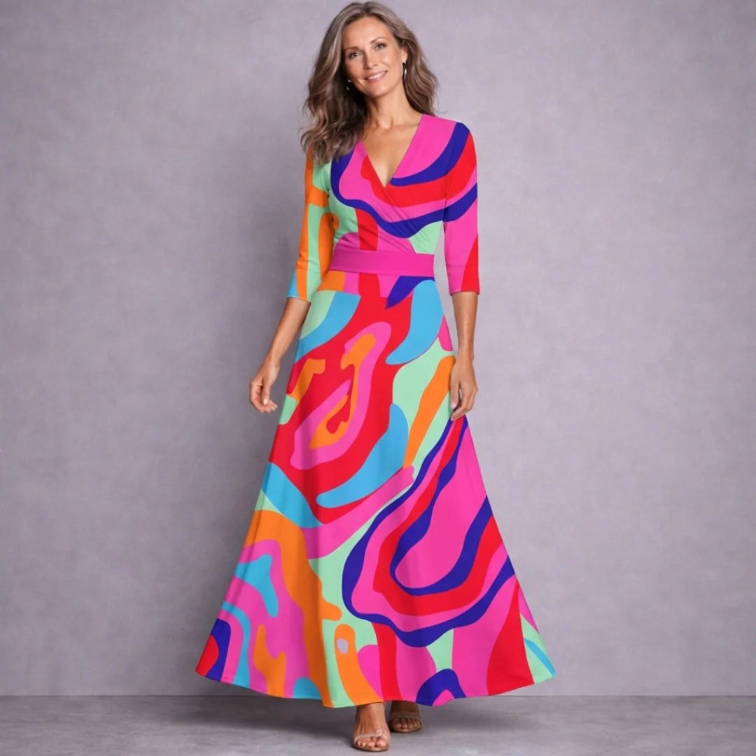 Kara | Women's Mid-Sleeve Maxi Dress, Flowing Floral Maxi Dress | The Shrader Sisters | Multicolor