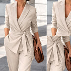 Karly | Women's Knit Belt Two-Piece Set, Wide-Leg Trouser Suit | The Shrader Sisters