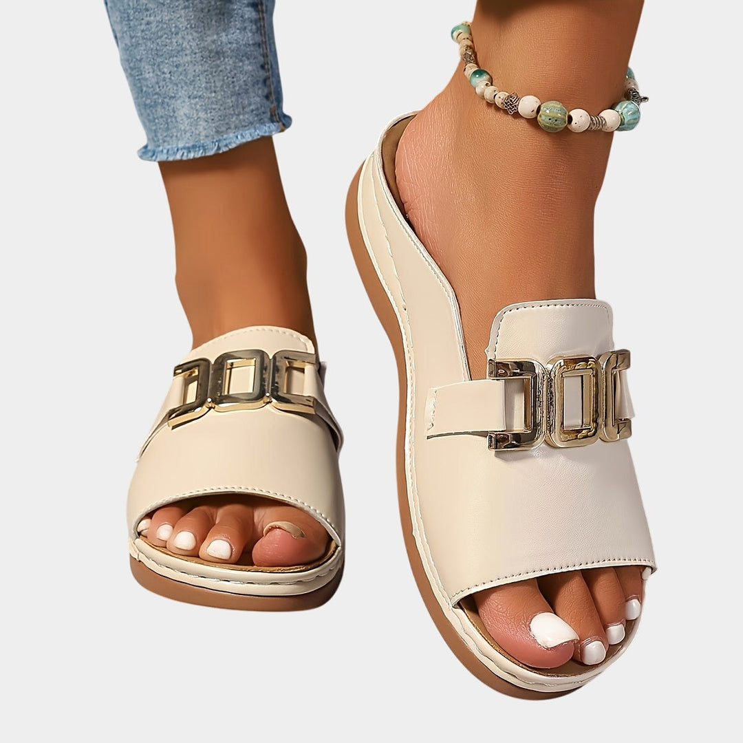 Kathryn | Women's Buckle Strap Sandals - Gray