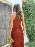 Keira | Women's Halter-Neck Maxi Dress with Fringe Detail, Tassel Occasion Dress | The Shrader Sisters