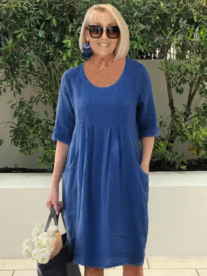 Keira | Women's Loose Dress with Pockets, Flowing Everyday Dress | The Shrader Sisters | Navy blue