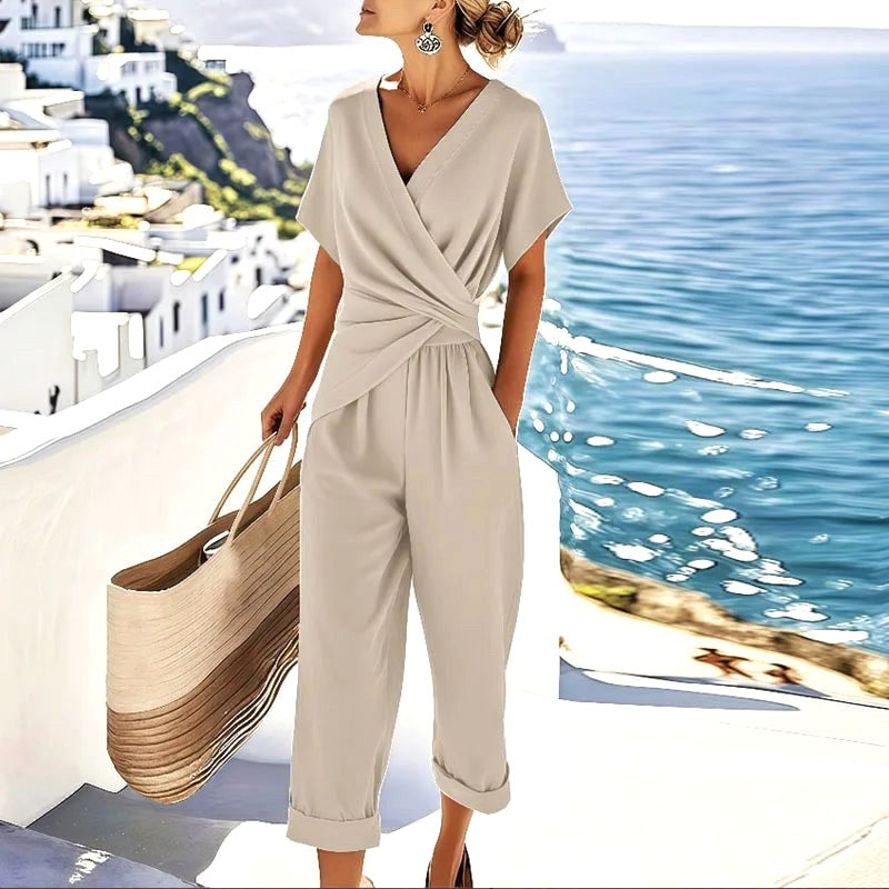 Kellie | Women's Wrap-Front Two-Piece Set, Tailored Trouser Suit | The Shrader Sisters | Apricot