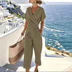 Kellie | Women's Wrap-Front Two-Piece Set, Tailored Trouser Suit | The Shrader Sisters | Khaki