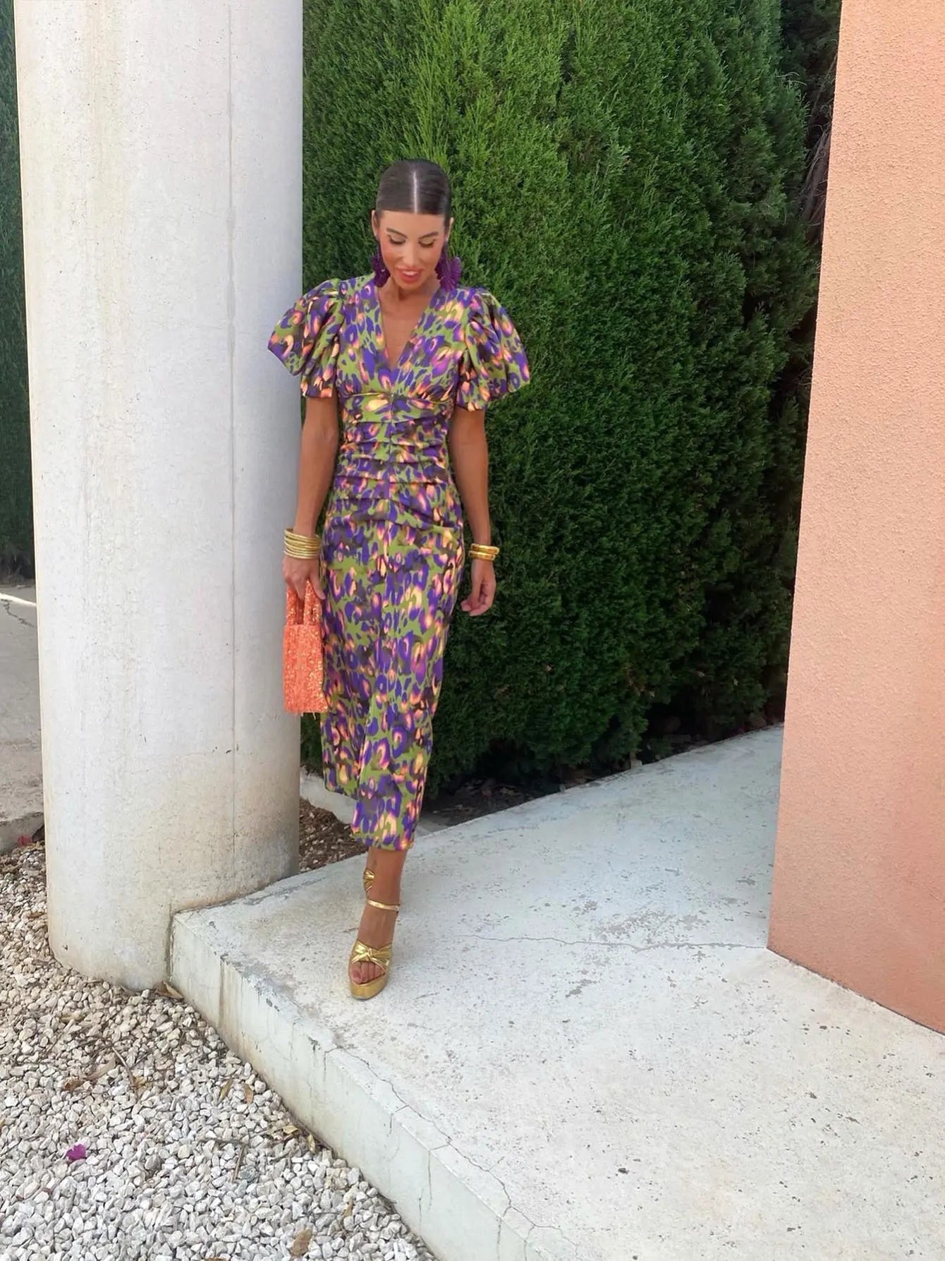 Kelsey | Women's V-Neckline Dress with Puffed Sleeves, Elegant Day Dress | The Shrader Sisters