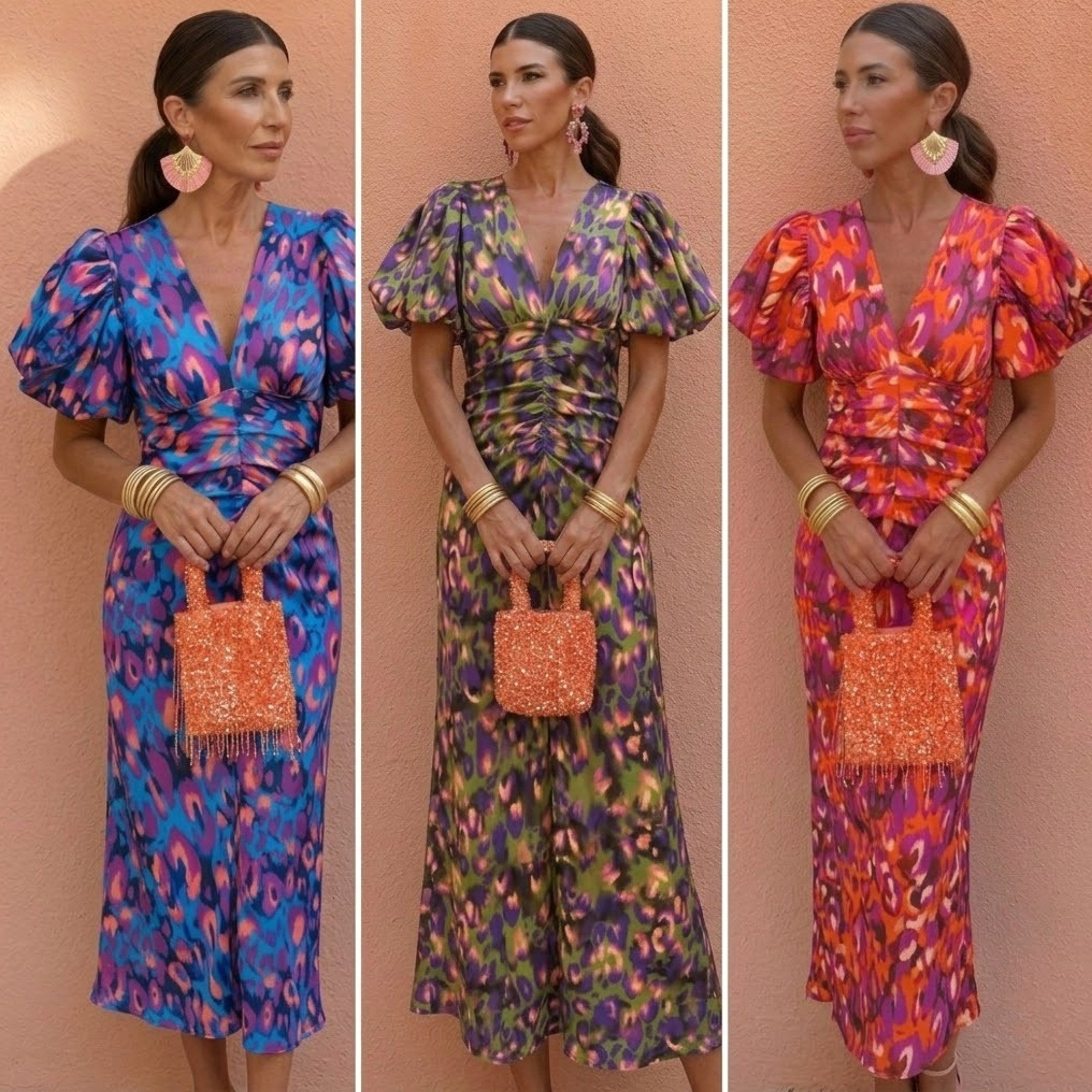 Kelsey | Women's V-Neckline Dress with Puffed Sleeves, Elegant Day Dress | The Shrader Sisters
