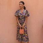 Kelsey | Women's V-Neckline Dress with Puffed Sleeves, Elegant Day Dress | The Shrader Sisters