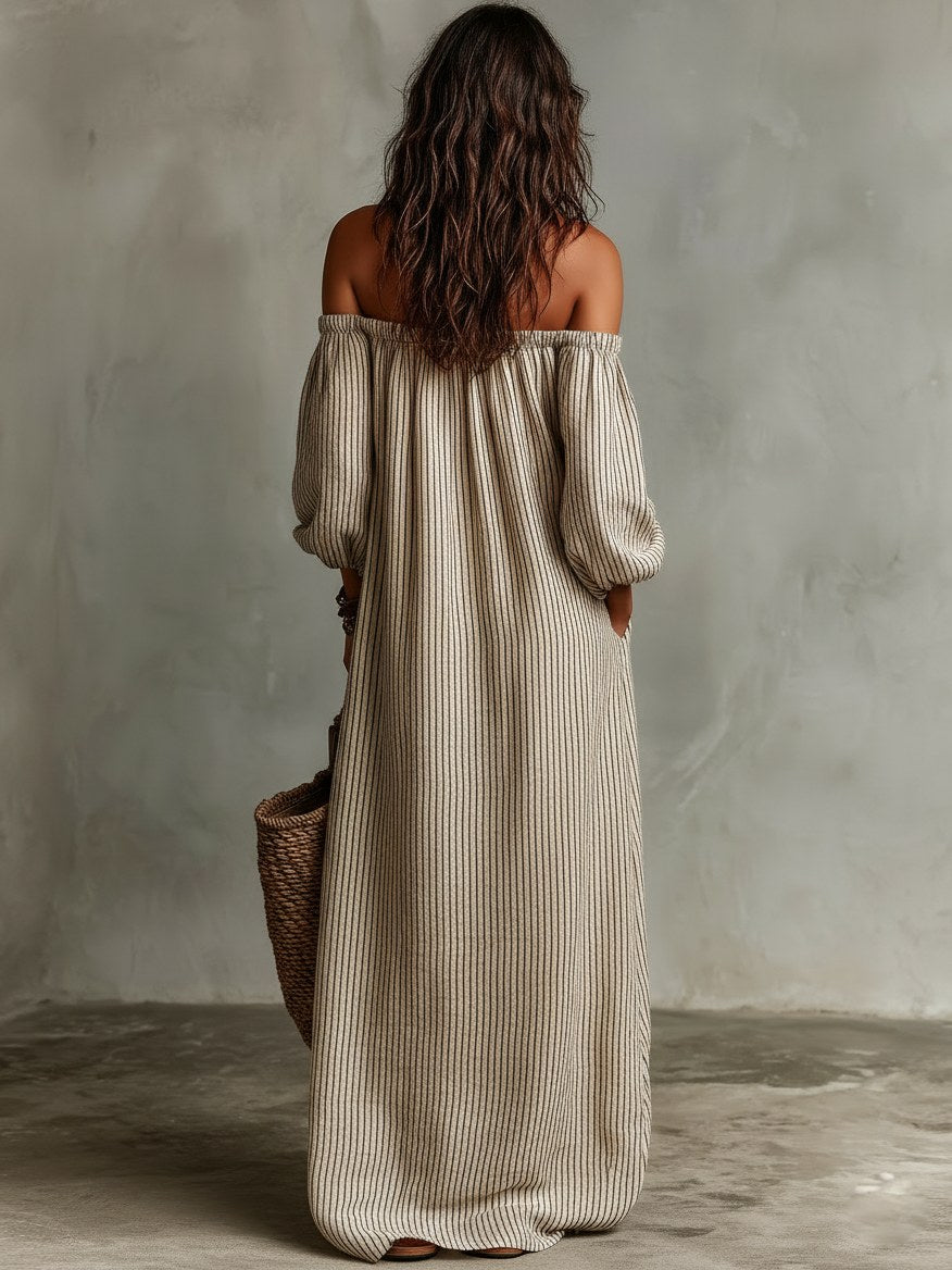 Kendall | Women's Cotton-Linen Off-Shoulder Maxi Dress - image 2