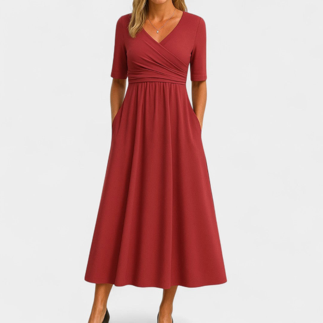 Kennedy | Women's Elegant Midi Dress - Red