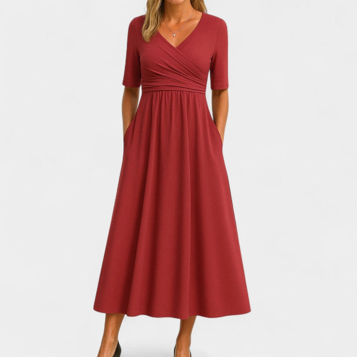 Kennedy | Women's Elegant Midi Dress - Red