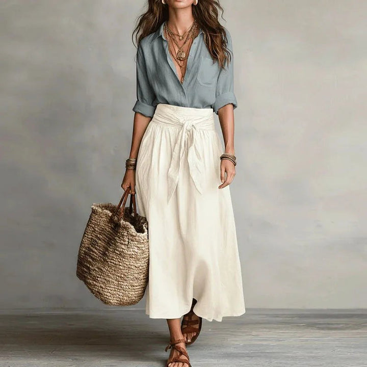 Kennedy | Women's Linen Two-Piece Set - Grey White