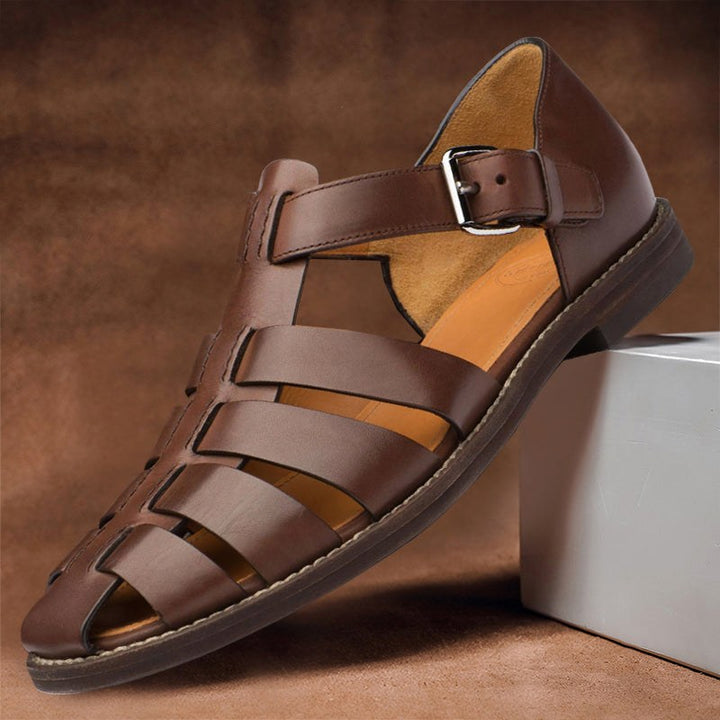 Kennedy | Women's Vegan Leather Fisherman Sandals - Dark Brown