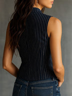Kerrie | Women's Striped Henley Tank Top, Vintage Sleeveless Top | The Shrader Sisters