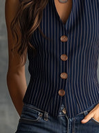 Kerrie | Women's Striped Henley Tank Top, Vintage Sleeveless Top | The Shrader Sisters