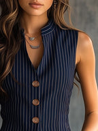 Kerrie | Women's Striped Henley Tank Top, Vintage Sleeveless Top | The Shrader Sisters