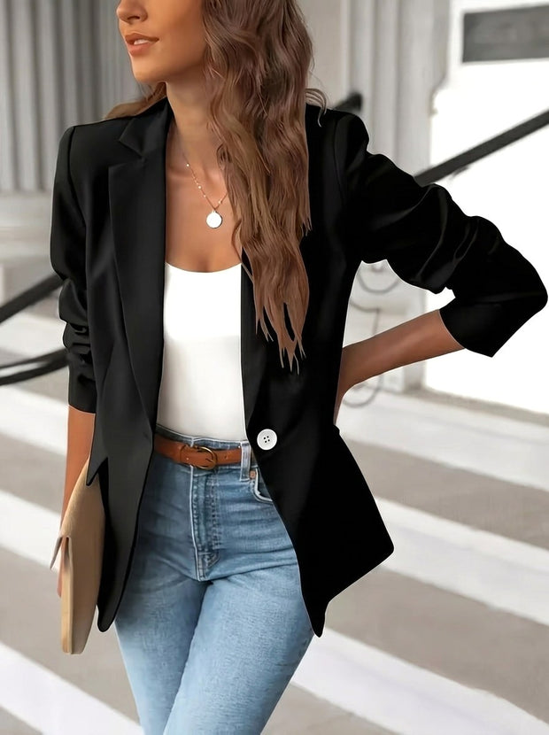 Kiana | Women's Tailored Blazer with Notched Lapel, Single-Button Workwear Blazer | The Shrader Sisters | Black
