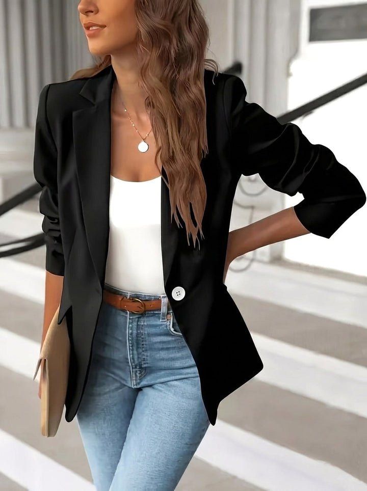 Kiana | Women's Tailored Blazer with Notched Lapel, Single-Button Workwear Blazer | The Shrader Sisters | Black