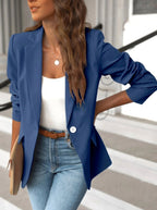 Kiana | Women's Tailored Blazer with Notched Lapel, Single-Button Workwear Blazer | The Shrader Sisters | Blue