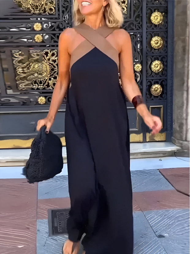 Kiara | Women's Crossed Maxi Dress, Flowing Everyday Dress | The Shrader Sisters | Black