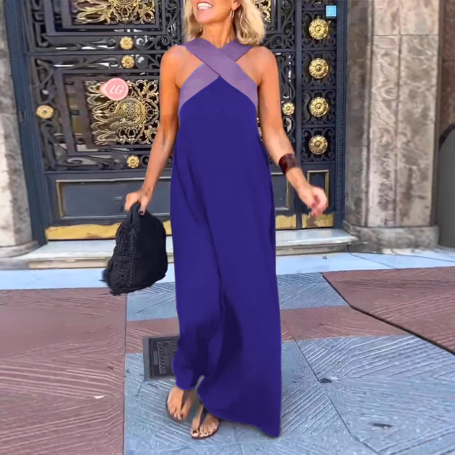 Kiara | Women's Crossed Maxi Dress, Flowing Everyday Dress | The Shrader Sisters | Blue