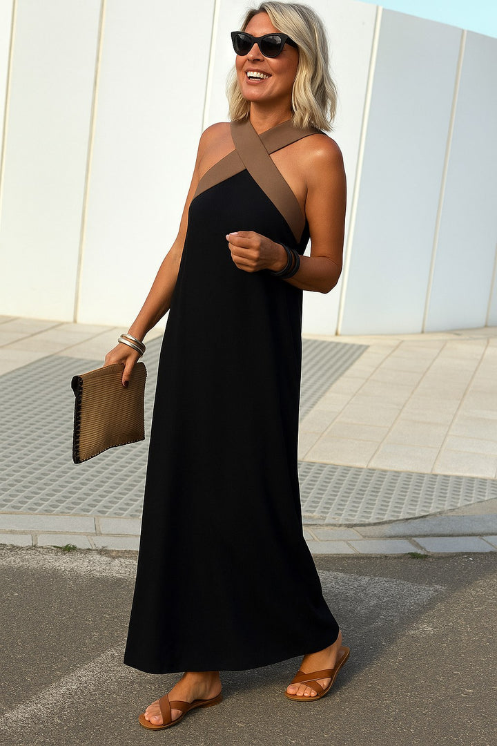 Kiara | Women's Crossed Maxi Dress, Flowing Everyday Dress | The Shrader Sisters