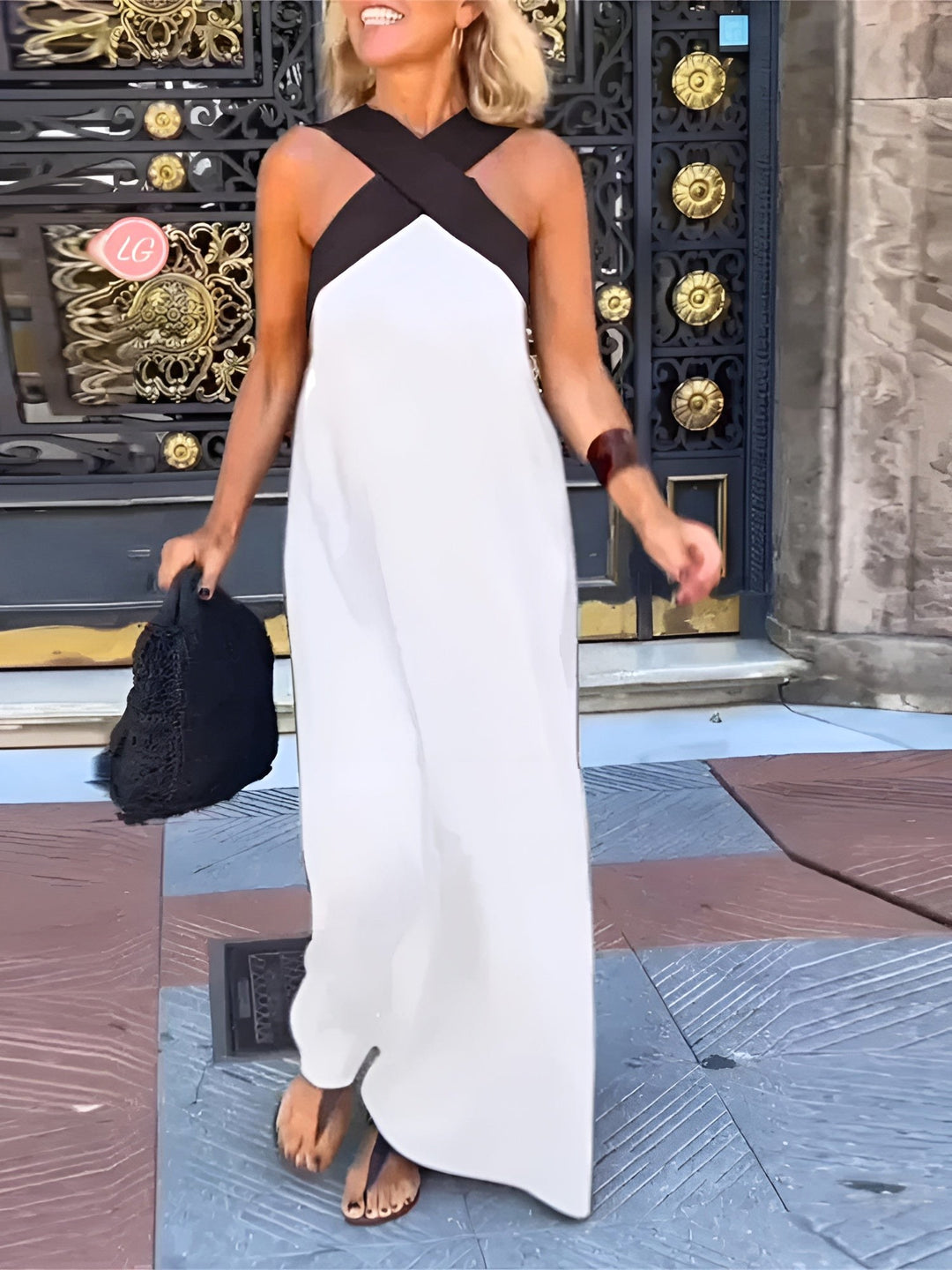 Kiara | Women's Crossed Maxi Dress, Flowing Everyday Dress | The Shrader Sisters | White