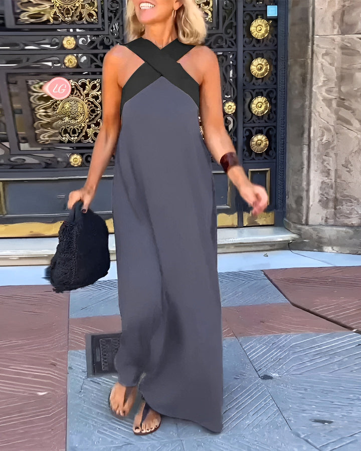 Kiara | Women's Crossed Maxi Dress, Flowing Everyday Dress | The Shrader Sisters | Grey