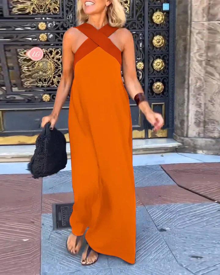 Kiara | Women's Crossed Maxi Dress, Flowing Everyday Dress | The Shrader Sisters | Orange