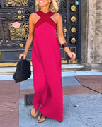 Kiara | Women's Crossed Maxi Dress, Flowing Everyday Dress | The Shrader Sisters | Rose Red