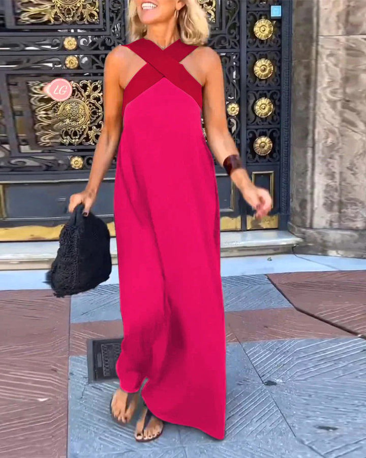 Kiara | Women's Crossed Maxi Dress, Flowing Everyday Dress | The Shrader Sisters | Rose Red