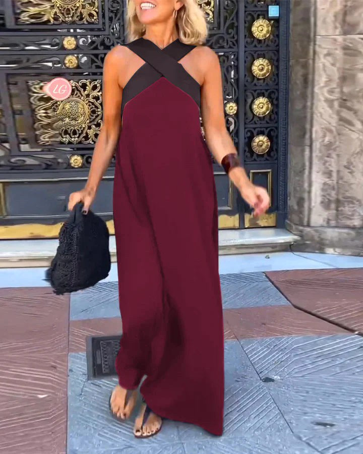 Kiara | Women's Crossed Maxi Dress, Flowing Everyday Dress | The Shrader Sisters | Wine Red