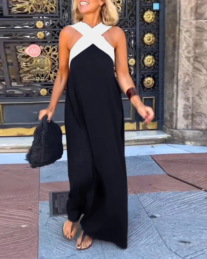 Kiara | Women's Crossed Maxi Dress, Flowing Everyday Dress | The Shrader Sisters | Black/White