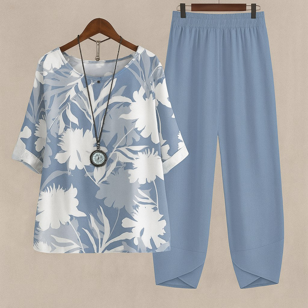 Kiara | Women's Floral Two-Piece Set, Harem Trousers Lounge Set | The Shrader Sisters