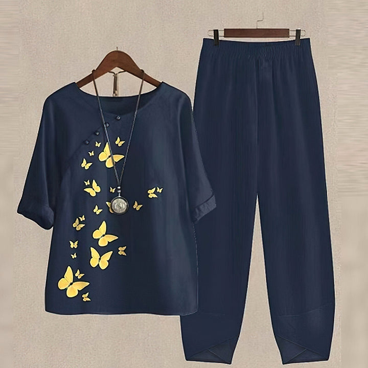 Kiara | Women's Floral Two-Piece Set, Harem Trousers Lounge Set | The Shrader Sisters