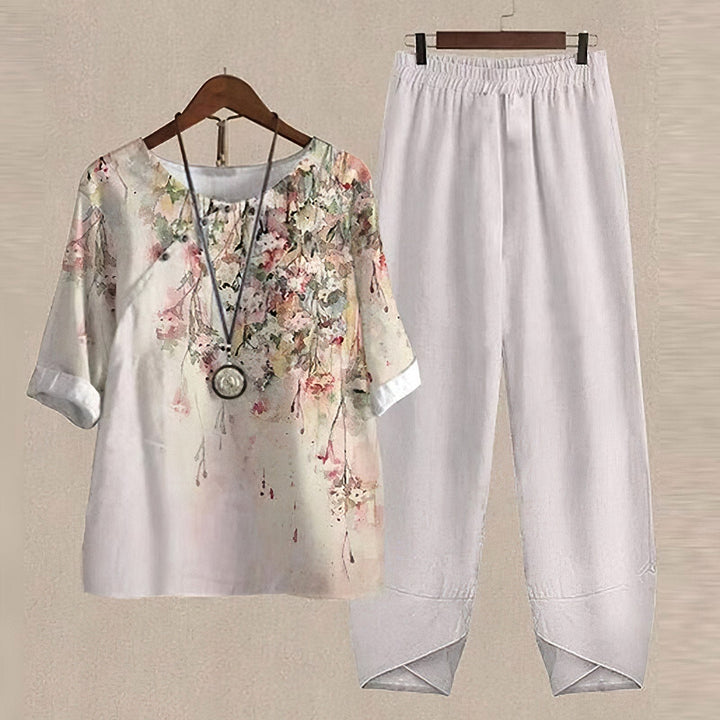 Kiara | Women's Floral Two-Piece Set, Harem Trousers Lounge Set | The Shrader Sisters