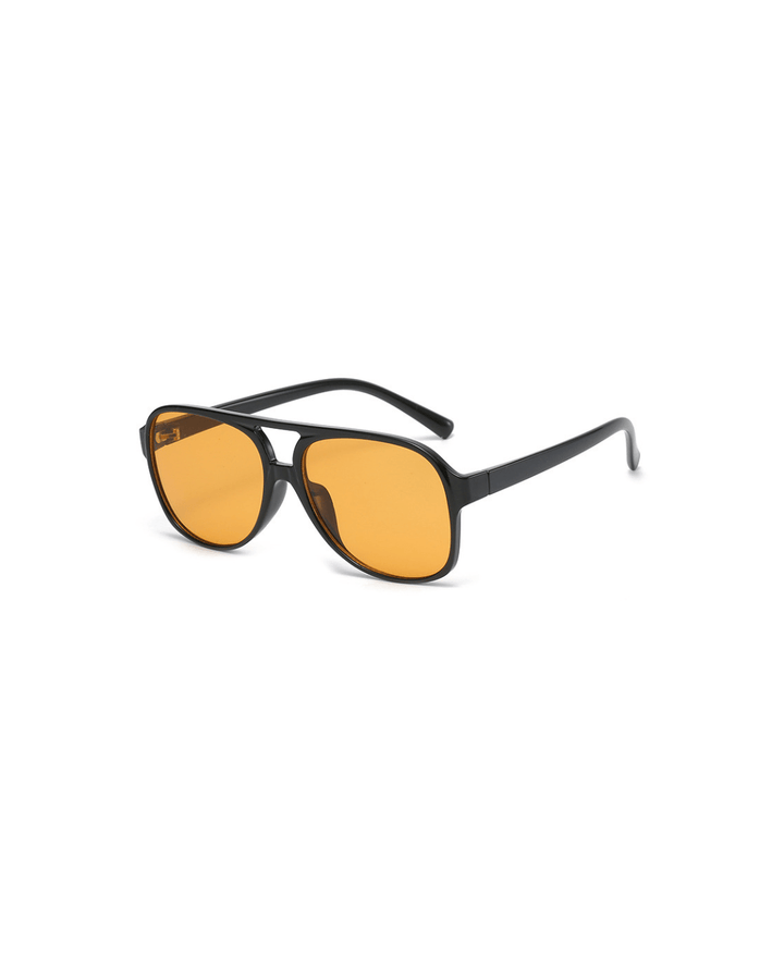 Sunglasses, black frame with orange lenses, plastic, Women's