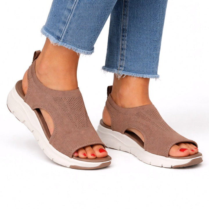 Kinsley | Women's Orthopedic Slip-On Walking Shoes, Lightweight Cushioned Trainers | The Shrader Sisters | Brown