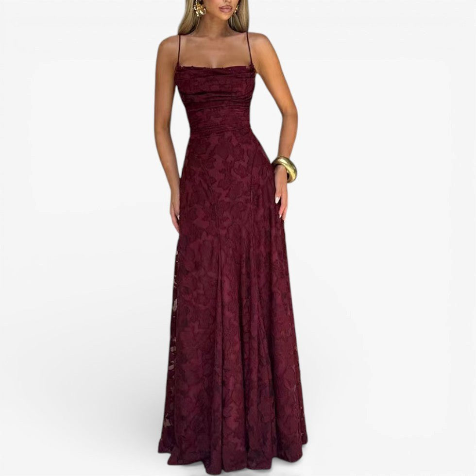 Kirra | Women's Sleeveless Maxi Dress with Floral Print, Fitted Bodice Occasion Dress | The Shrader Sisters | Rojo