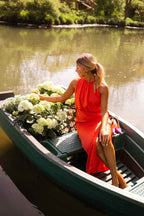 Kirra | Women's Sleeveless Midi Dress with High Neckline, Side-Slit Midi Dress | The Shrader Sisters