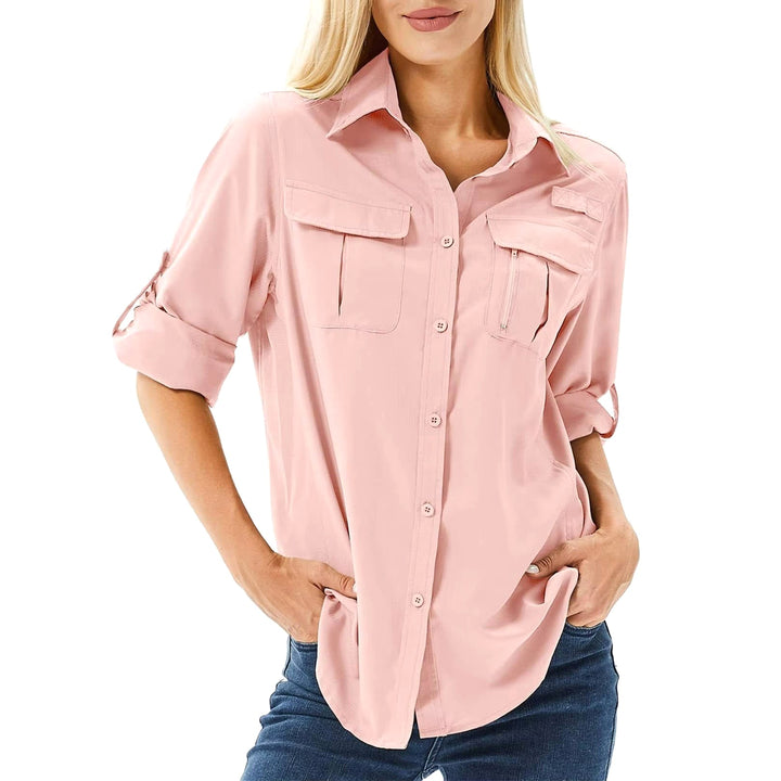 Kirrily | Women's UPF 50 Long Sleeve Hiking Shirt, Convertible Outdoor Top | The Shrader Sisters | Pink