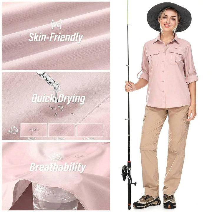 Kirrily | Women's UPF 50 Long Sleeve Hiking Shirt, Convertible Outdoor Top | The Shrader Sisters | Blue